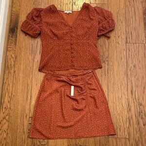 Madewell Terracotta Floral Blouse and Skirt Set, Sz 2